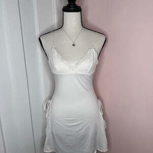 Vintage Angelic White Lace Slip Dress with Bow Details - Size S